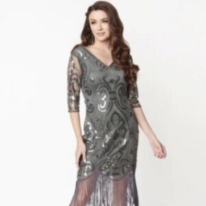 Unique Vintage Silver 1920s Flapper Cocktail Dress